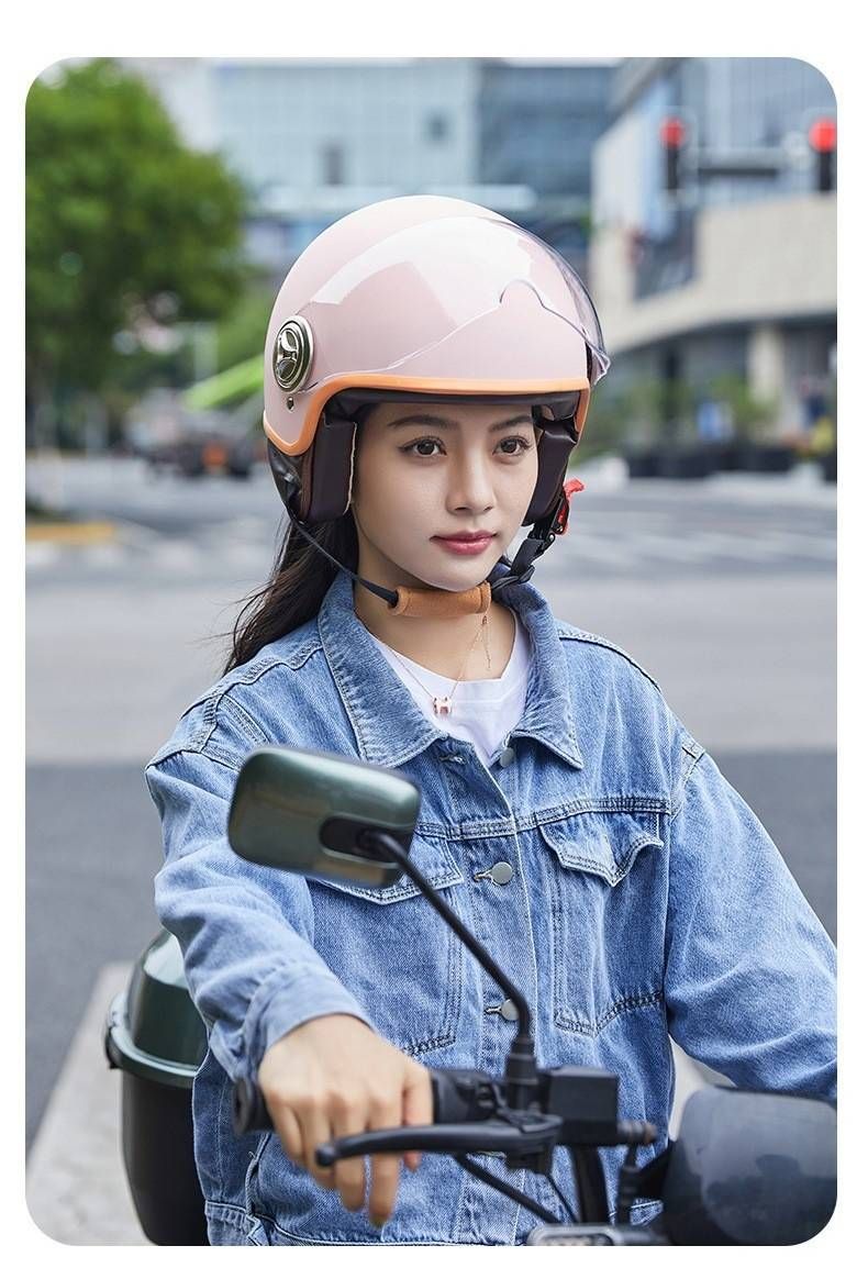 Casco de motocicleta retro con certificación 3C para hombre y mujer: casco abierto e integral, apto para el invierno, con visera extendida (negro mate, rosa, gris, caqui)._voghion.com
