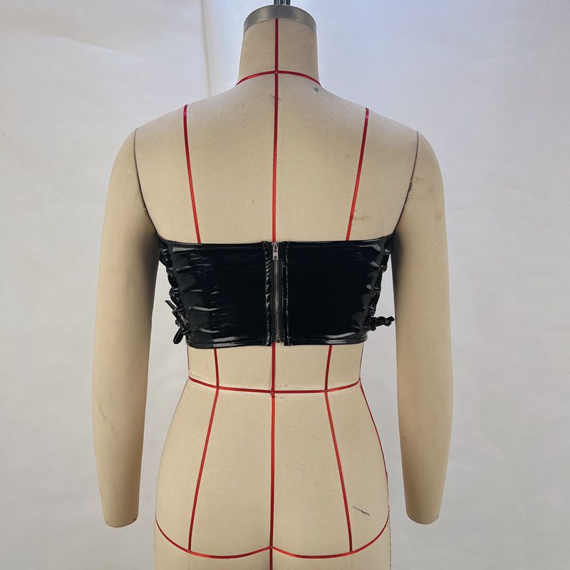 Women's sexy hottie metallic strap top top fishbone waist waist vest_voghion.com