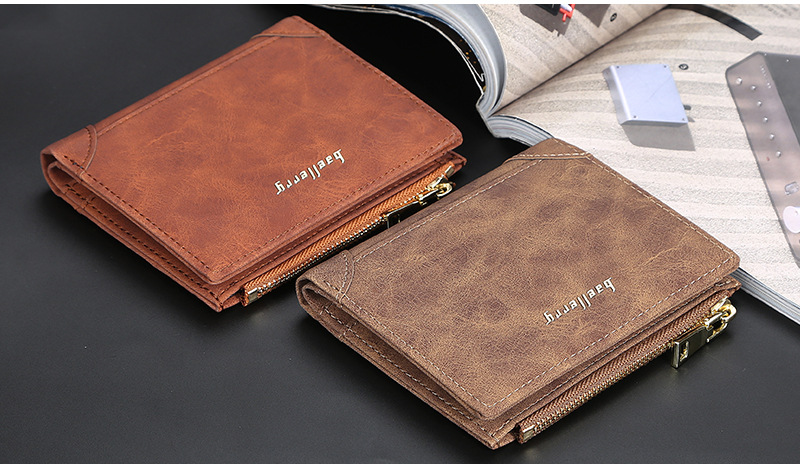 Carteira Baellerry Masculina Curta com Zíper Carteira Vertical Multicartões Elegante Moeda de Alta Qualidade_voghion.com