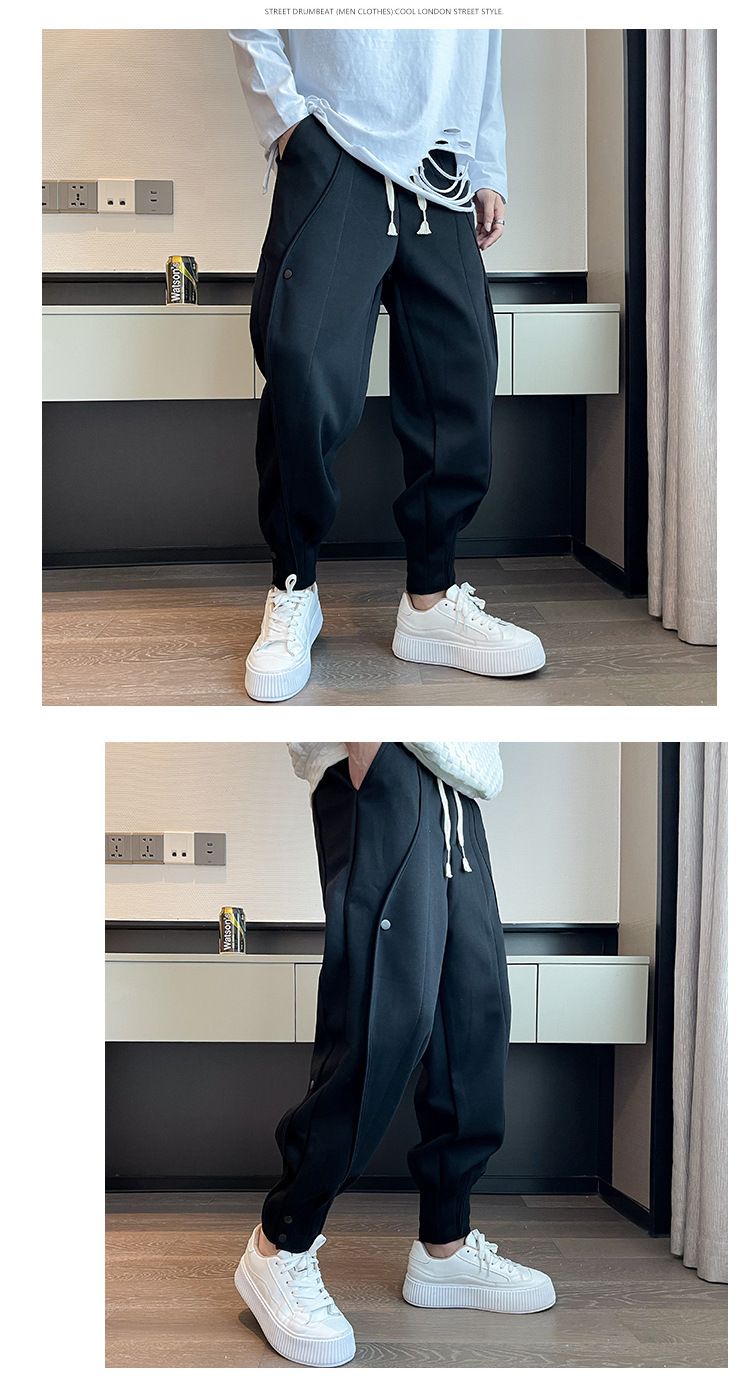 Men's Clothing Four Seasons Thickened Regular Sports Pants Men's Handsome Trendy Design Harem Pants Plus Velvet Casual Cuffed Sweatpants_voghion.com