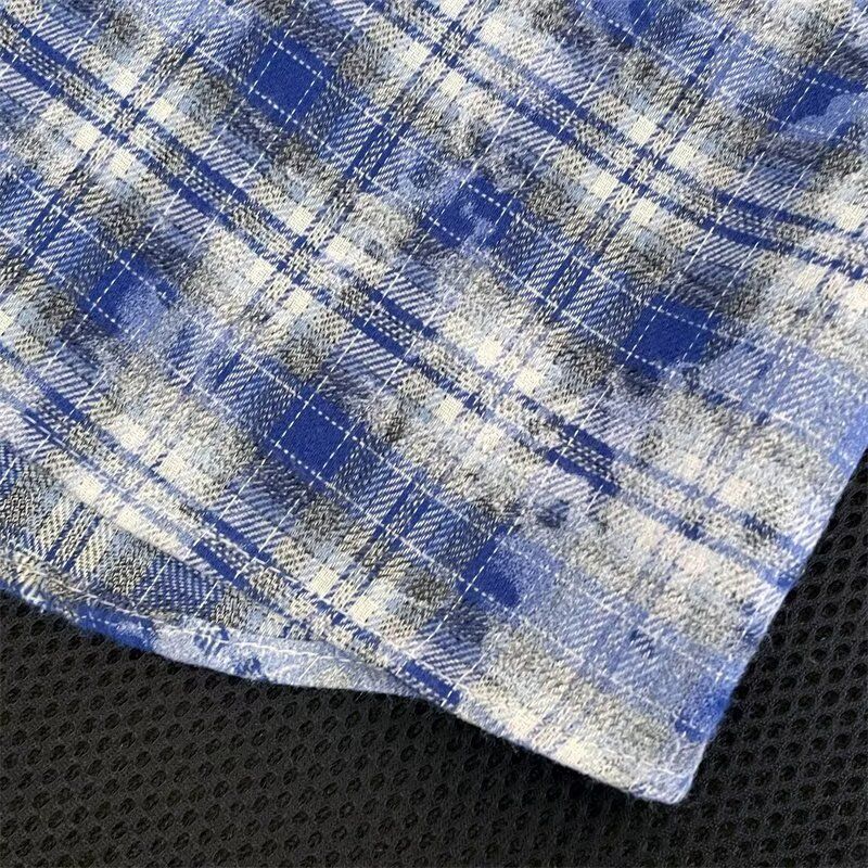 Erkekler İçin Vintage Yıkamalı Büyük Boy Grunge Flanel Desenli Tie-Dye Kareli Gömlek_voghion.com