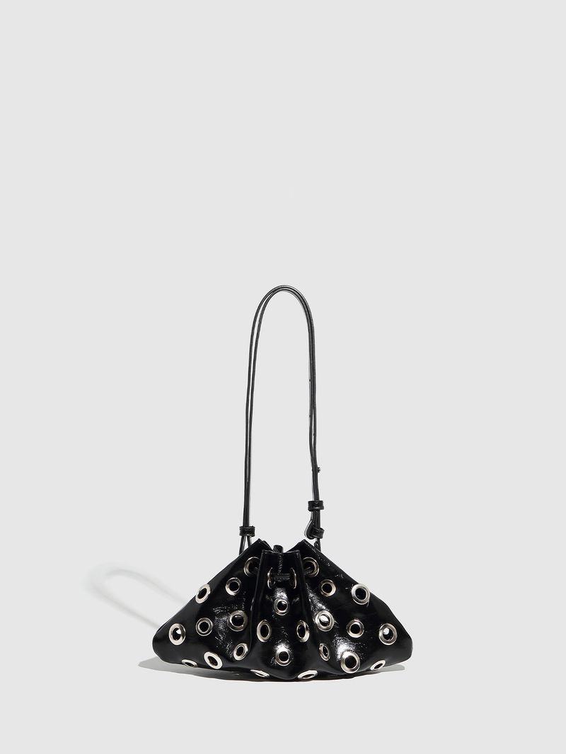 Borse da donna, borsa a mano in metallo, borsa a tracolla con rivetti, piccola borsa a tracolla, borsa a secchiello con coulisse e occhielli cavi, borsa da donna_voghion.com