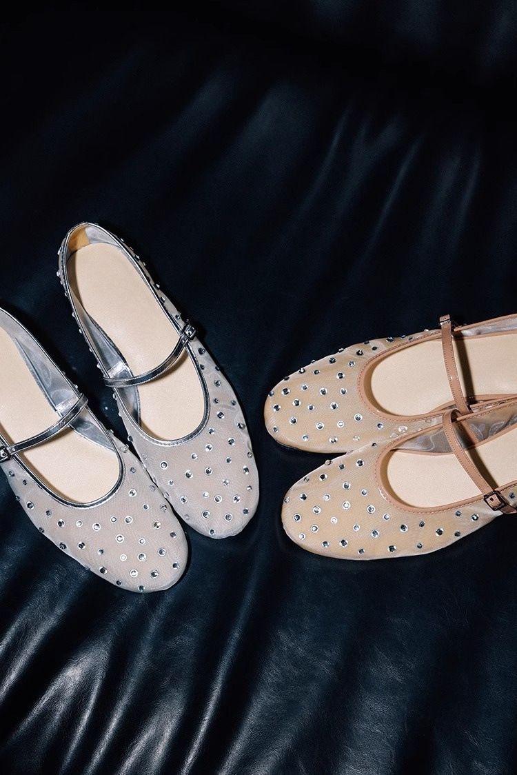 Mesh Ballet Flats With Rhinestone Accents (Breathable, Mary Jane Style, Lightweight & Comfortable For Women)_voghion.com