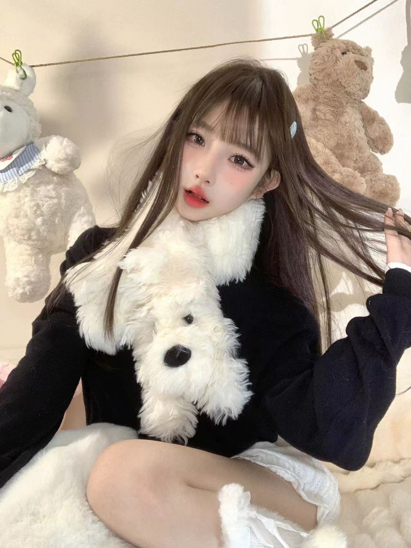 West Highland Design Süßer Plüschschal in Volltonfarbe für den Winter, warm und kältebeständig für Damen_voghion.com