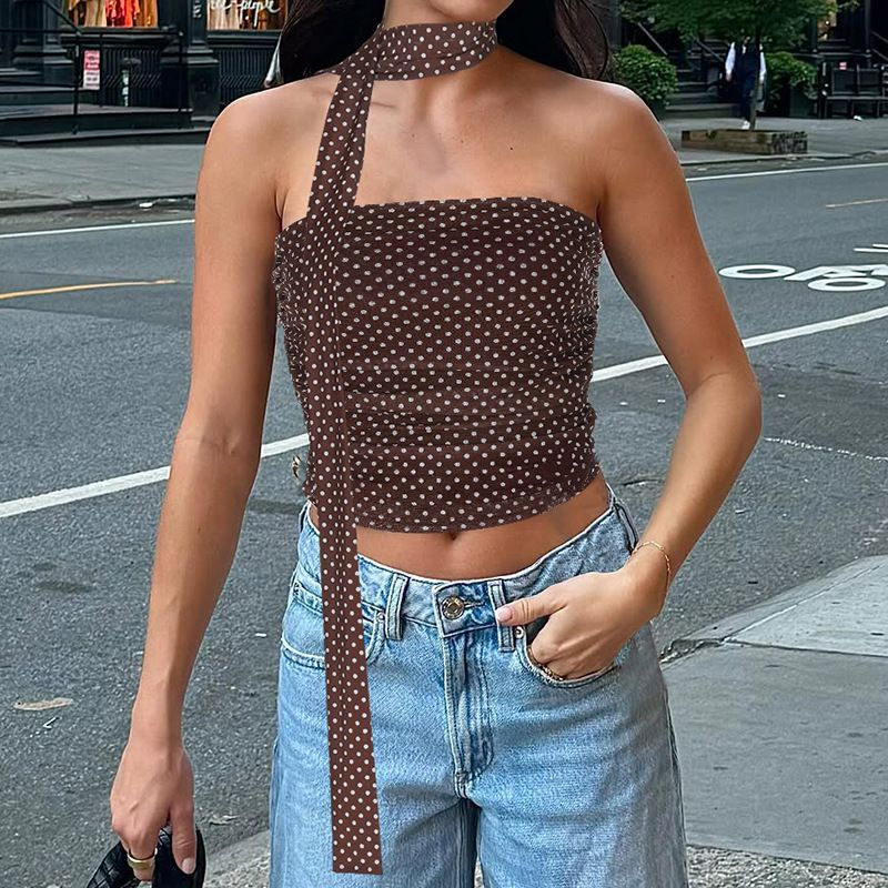 Women's 2025 Spring Summer New Fashion Sexy Polka Dot Print Slim Fit Patchwork Tube Top_voghion.com