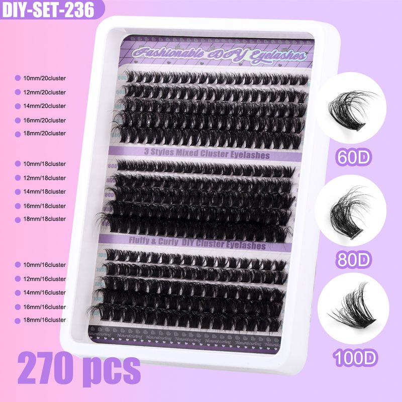 Conjunto de cílios postiços curvos D densos e de grande capacidade, 300 conjuntos de cílios postiços naturalmente curvados e segmentados DIY_voghion.com