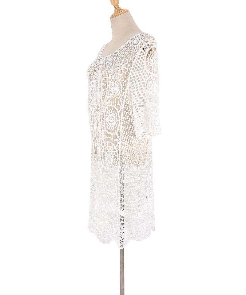 Bohemian Crochet Beach Cover Up - Lightweight Lace Cotton Kimono For Women, Bikini Wrap, Summer Vacation, Swimwear Cover, Sun Protection_voghion.com