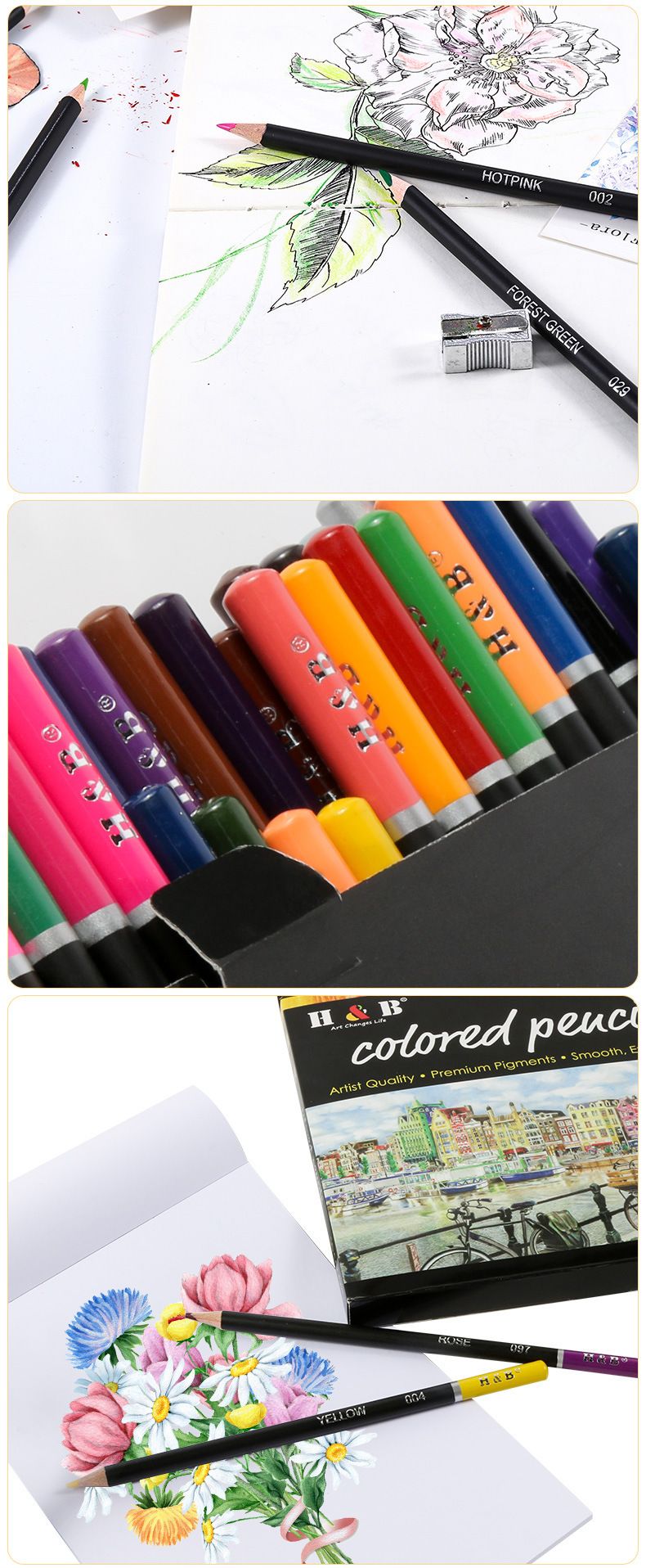 H&B 50/72 Colors Wooden Oil-Based Colored Pencils Set For Drawing, Sketching, And Art Supplies – Vibrant & Smooth Pigments_voghion.com