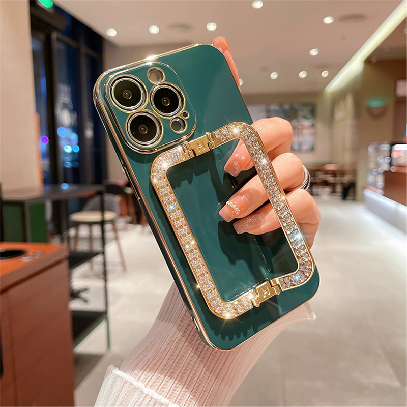 Custodia per placcatura con staffa da polso in metallo con strass di lusso per iPhone 11 12 13 Pro Max Mini XS XR X 8 7 Plus SE 2 SIlicon_voghion.com