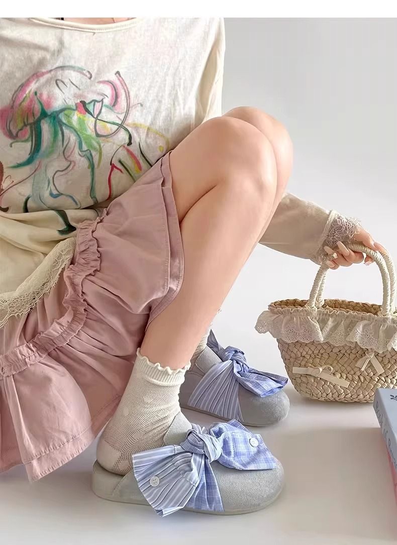 2025 Fall/Winter New Women's Bow-Tie Thick-Soled Closed-Toe Slip-On Casual Shoes Versatile_voghion.com