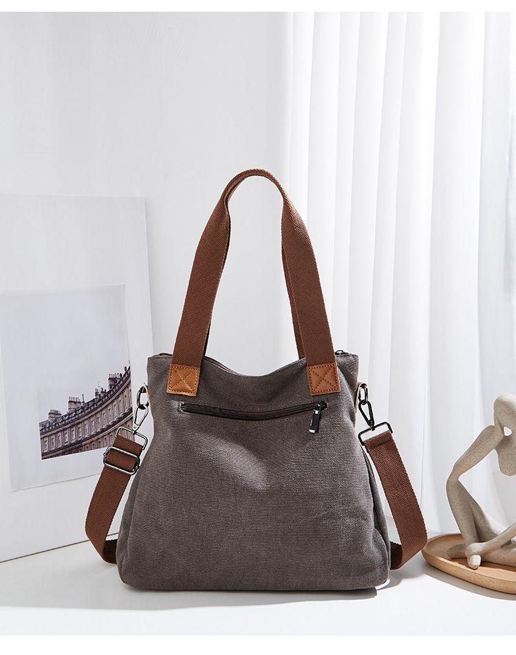 2024 Herbst und Winter Neue Canvas Handheld One Shoulder Damen Einfache Große Kapazität Multi Pocket Tote Umhängetasche_voghion.com