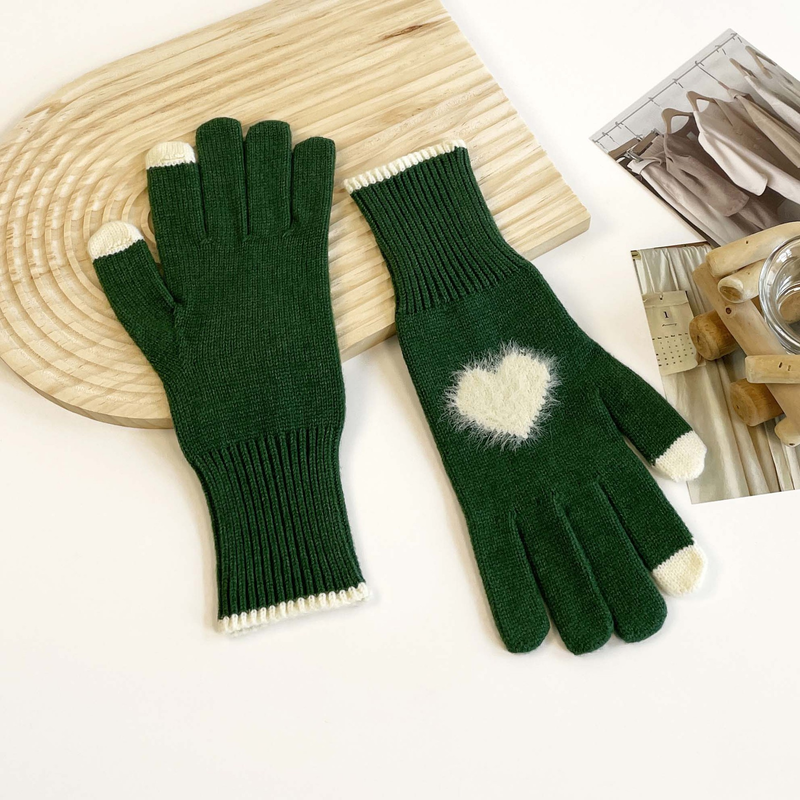 Teléfono de invierno para mujer, de color sólido, abierto, con pantalla táctil, tejido de lana gruesa, cálido, moderno, edición coreana_voghion.com