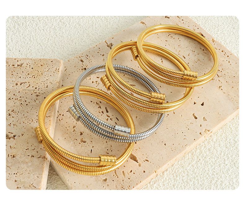Simple Snake Bone Chain Multi-layer Stacked Fashionable Versatile Titanium Steel Gold-plated Bracelet Jewelry Women_voghion.com