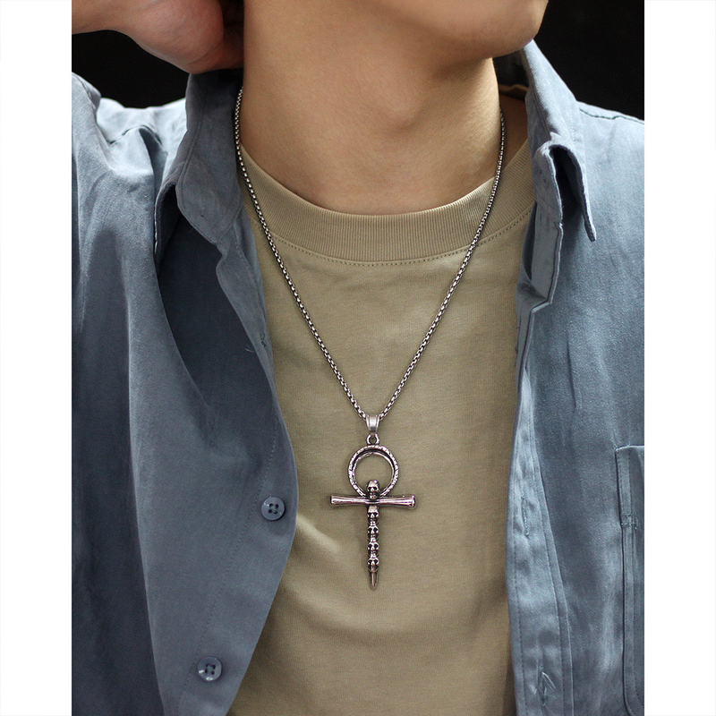 Skull Titanium Steel Men's Necklace Summer Men's Cross Pendant_voghion.com