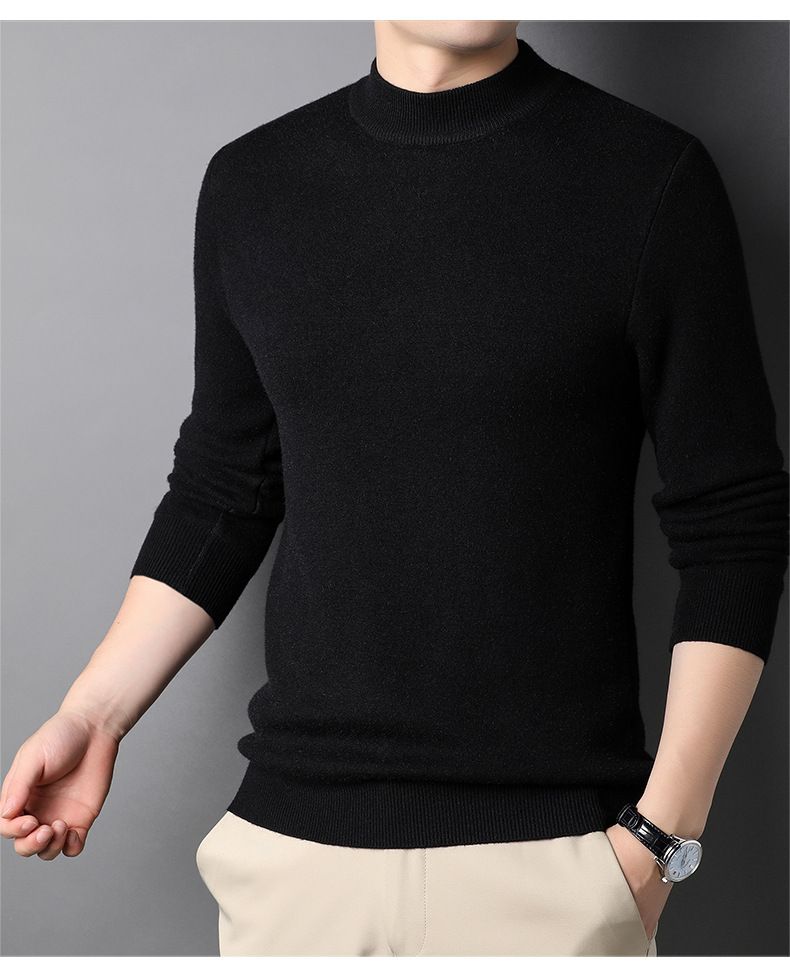 New Live Spring And Autumn Solid Color Half Turtleneck Slim Fit Sweater Youth Base Shirt Men's Clothing_voghion.com