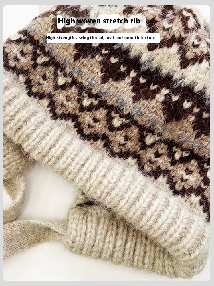Cappello in lana lavorato a maglia a righe in stile etnico per autunno e inverno, spesso e caldo, protezione per le orecchie anti-freddo, versatile cappello freddo_voghion.com
