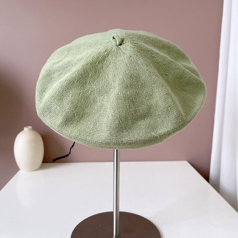 New Arrivals Colors Fine Nine-needle Women Summer Autumn Knitted Beret Solid Color Versatile Flight Attendant Mixed Hemp Painter Hat_voghion.com