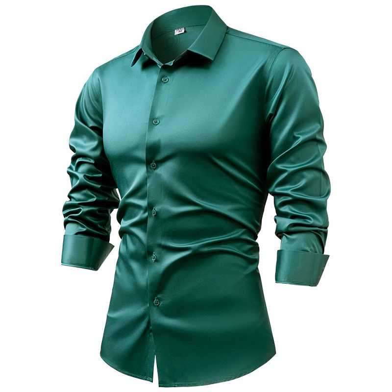 Herrenhemd aus Seidensatin mit langen Ärmeln – knitterfreies und antistatisches Business-Casual-Button-Down-Hemd für formelle und Freizeitkleidung_voghion.com
