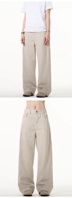 Vaqueros vintage Y2K de corte holgado y lavado para hombre: pantalones holgados de cintura alta y pierna recta con estilo urbano retro (negro y beige)_voghion.com