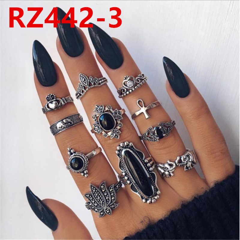 Instagram Alloy Minimalist Joint Water Drop Geometry Ring Set_voghion.com