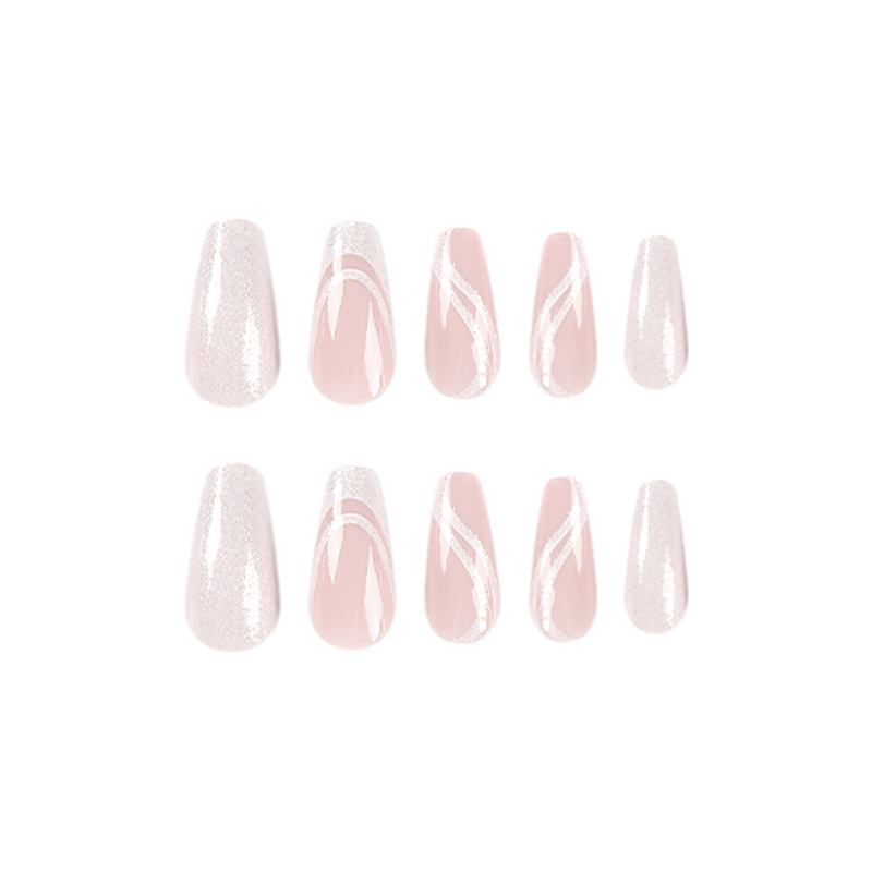French Glitter 24 Pezzi Unghie Finte con Linea Bianca Design Lungo Balletto Unghie Finte Indossabile Bara Pressa sulle Unghie F s s_voghion.com