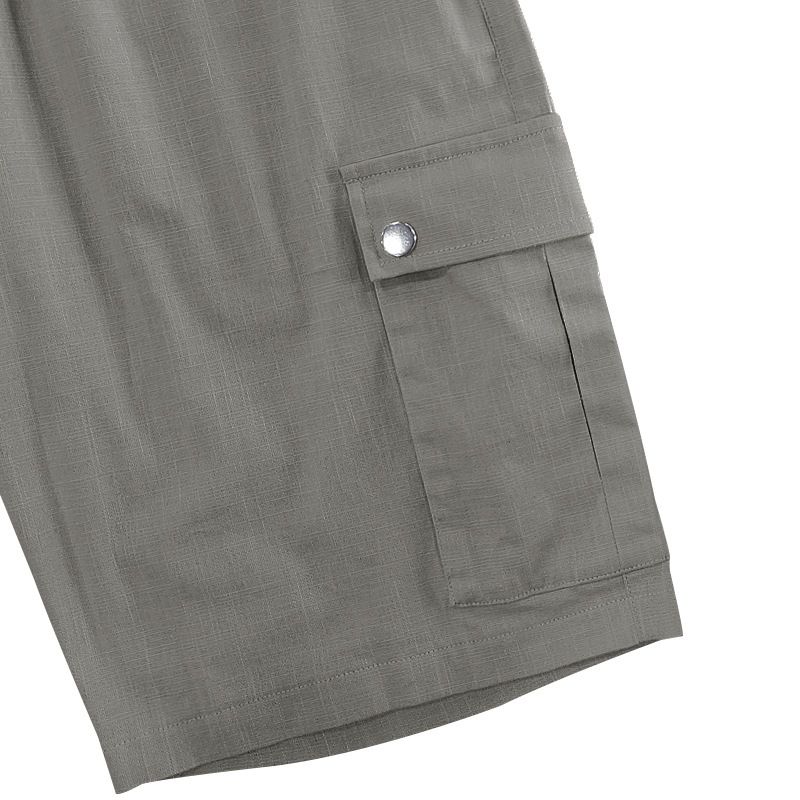 Pantaloncini da uomo in lino, pantaloncini cargo tinta unita con elastico in vita, tasche per viaggi e tempo libero, pantaloncini da spiaggia a gamba larga per l'estate_voghion.com