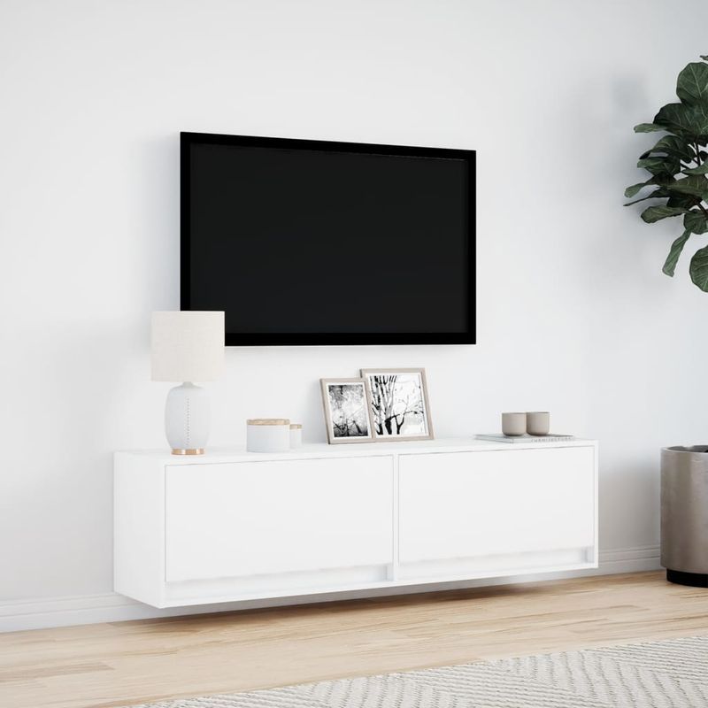 TV-Wandschrank mit LED-Beleuchtung Weiß 140x31x38 cm_voghion.com