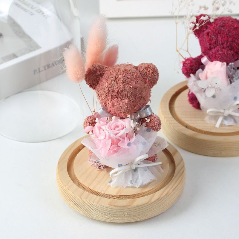 Ewiger Rosenbär in Glaskuppel – Bär aus Glas, Trockenblumen und Harz | Geschenkfertig, Geschenkbox enthalten | Perfekt für den Geburtstag der Freundin oder den Valentinstag_voghion.com
