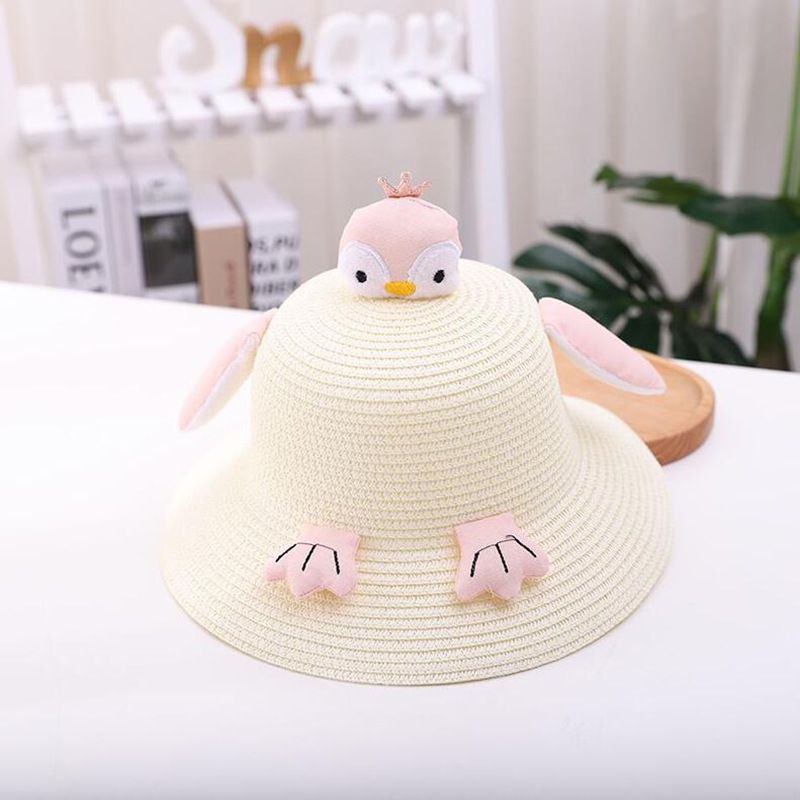 Borsa carina per bambini a forma di pinguino, turismo da spiaggia in paglia intrecciata, shopping, cappello parasole, cappello da vasca con cartoni animati_voghion.com