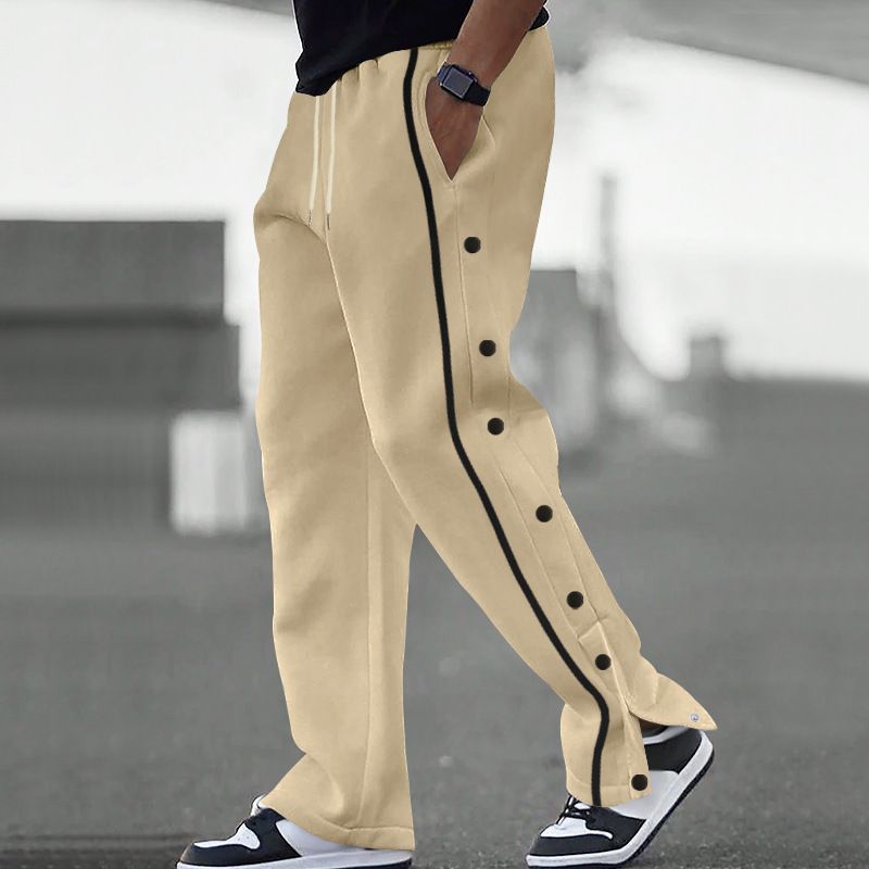 2025 Autumn New Men's Casual Sports Button Pants Straight Drawstring Trousers_voghion.com