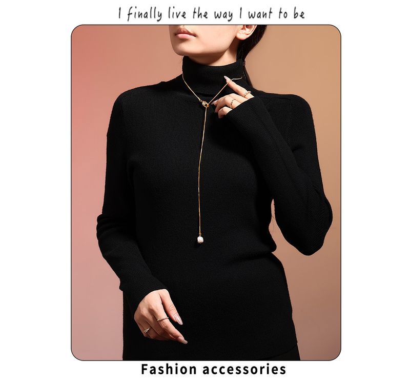 Damenschmuck Französische Fransen-Imitationsperlenkette, lang, verstellbar, mehrlagige Kette, Edelstahl, elegantes, minimalistisches Statement-Stück_voghion.com
