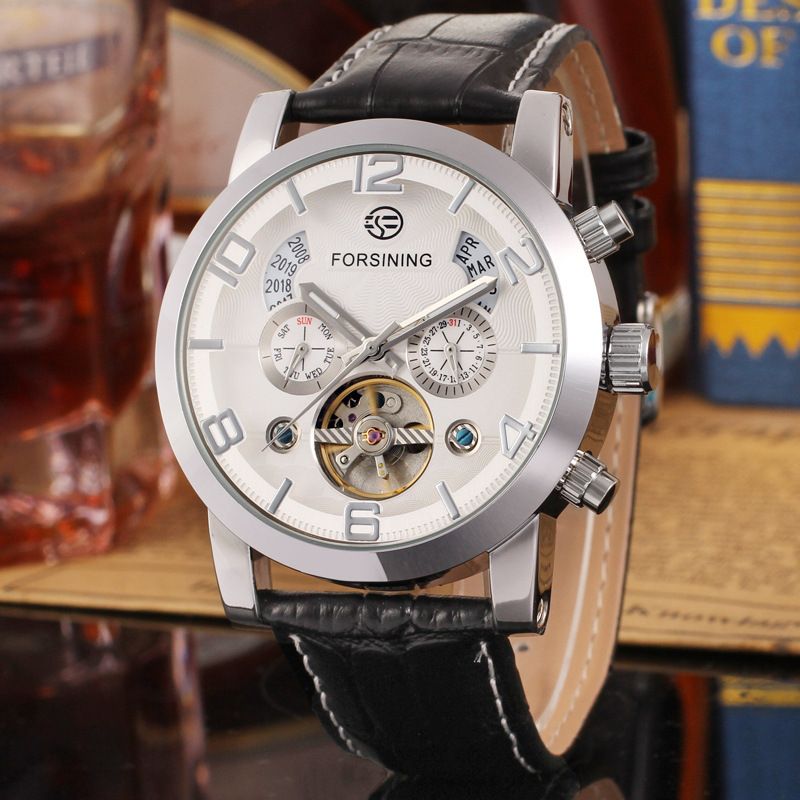 Orologio automatico di lusso da uomo con tourbillon e quadrante grande, cinturino in vera pelle, fibbia in acciaio inossidabile, vetro minerale, orologio casual alla moda_voghion.com