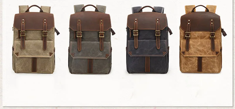 Wasserdichter SLR-Kamera-Rucksack mit großer Kapazität, wachsgefärbtes Canvas, Outdoor-Fotografie-Rucksack, digitale, gepolsterte SLR-Tasche_voghion.com