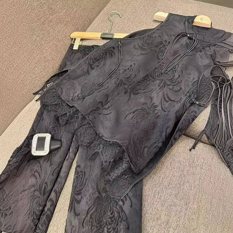 Îmbrăcăminte pentru femei, costum nou în stil chinezesc, costum Tang, tendință națională, costum negru, două piese, îmbrăcăminte pentru femei, vară nouă 2024_voghion.com