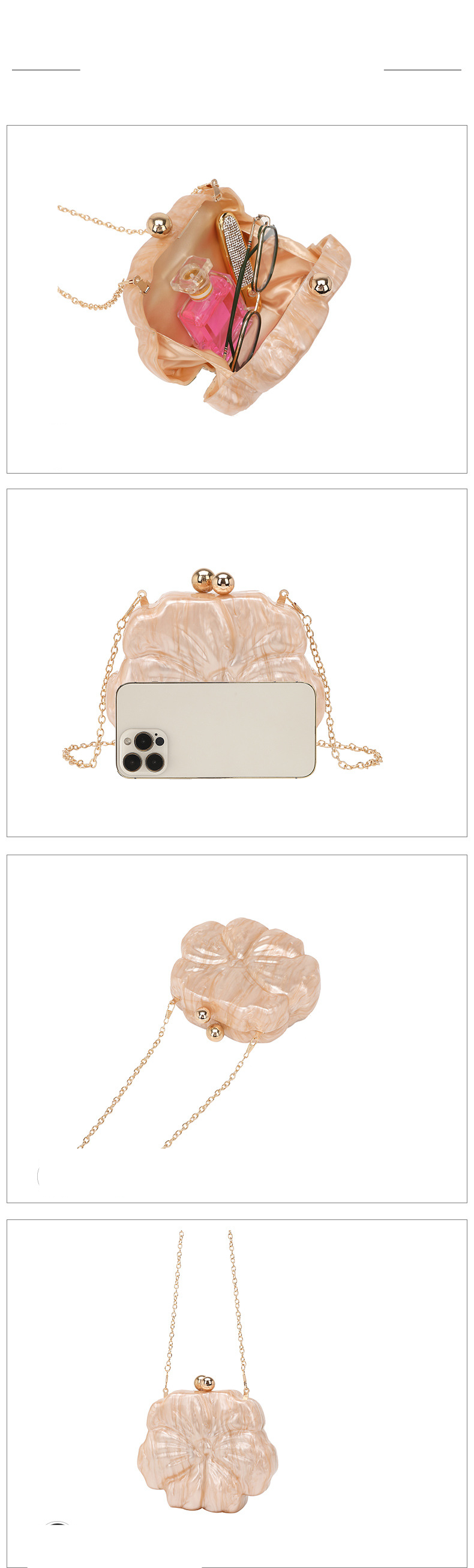 Evening bag flower multi color acrylic bag fresh and sweet style clutch bag evening bag chain_voghion.com