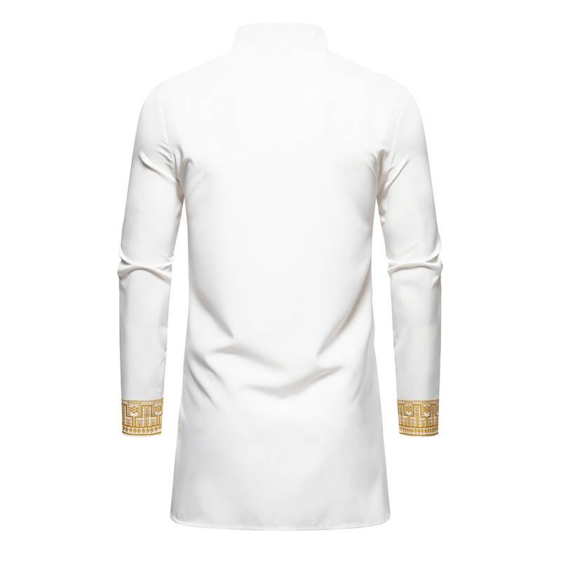 2 buc/set bărbați musulman independent site web dorință îmbrăcăminte bărbătească Cardigan lung imprimat cămașă la modă stil etnic_voghion.com