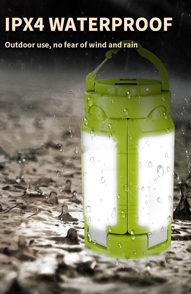 Linterna portátil de 4 hojas para acampar, recargable por USB, para tienda de campaña al aire libre, plegable, con luces LED de fútbol y gancho para colgar, luz blanca y roja._voghion.com