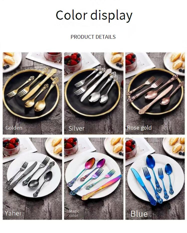 5-Piece Stainless Steel Cutlery Set – Elegant Embossed & Hollow-Out Design, Mirror-Polished Flatware For Wedding, Banquet & Luxury Dining_voghion.com