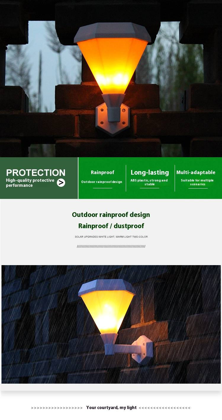 Solar-Wandleuchte mit sechseckiger Flamme, Außentreppenlicht für Gartenzäune mit realistisch flackernder LED, wasserdicht und energiesparend für Terrasse, Hof, Veranda_voghion.com