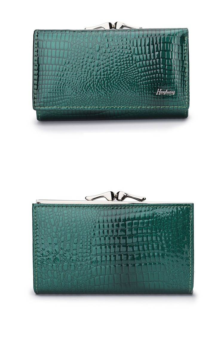 Women's Slim Leather Wallet With Crocodile Embossed Pattern, Premium Glossy Finish, Compact & Stylish For Everyday Use_voghion.com