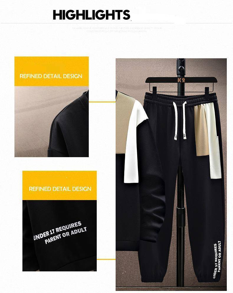 Lässiges Trainingsanzug-Set für Herren – Trendiges Langarm-T-Shirt und Jogginghose für Streetwear und Lounge_voghion.com