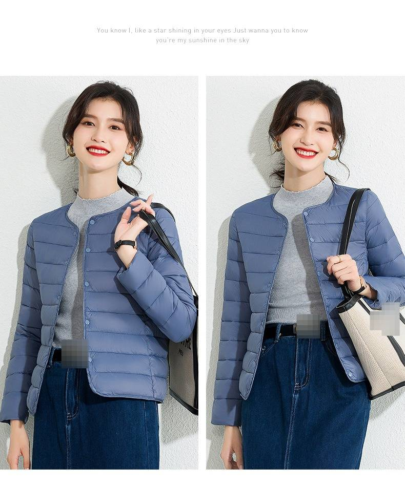 Women's Lightweight Quilted Down Jacket Slim Fit Round Neck Short Puffer Vest Layering Staple Casual Warm Coat_voghion.com