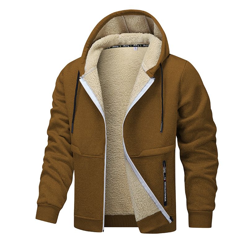 Giacca da uomo oversize in sherpa con fodera in pile - Cappotto invernale da lavoro con cappuccio, cerniera e tasche multiple, capospalla streetwear per casual e attività all'aperto_voghion.com