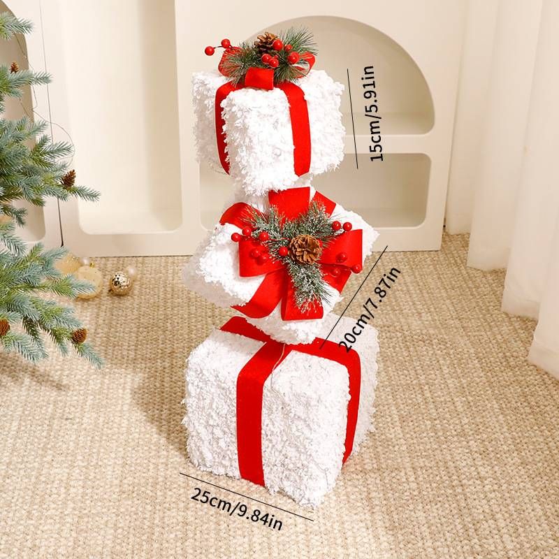 Christmas Decoration Gift Box Trio Set – Stackable Festive Gift Boxes In 10 Elegant Styles (Red/Green/Gold Grid, Glam Gold, Flocked Snow)_voghion.com