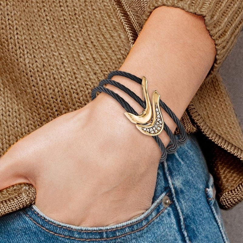Edward Mirell Black Ti & Bronze White Sapphire Cable Flex Cuff Bangle_voghion.com