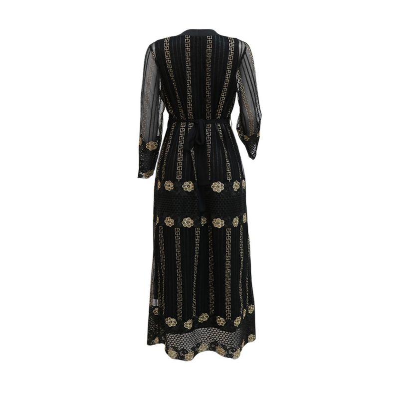 New Muslim Embroidered Mesh Jacket With Chiffon Vest Skirt Suit Kaftan Dress_voghion.com