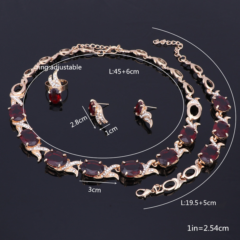 Set di gioielli per collana alla moda in cristallo rosso da sposa. Accessori per orecchini da sposa con perline africane da donna_voghion.com