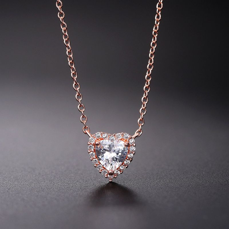 Classico set di gioielli da sposa con zirconi a forma di cuore, orecchini da donna, collana, anello, set da tre pezzi_voghion.com