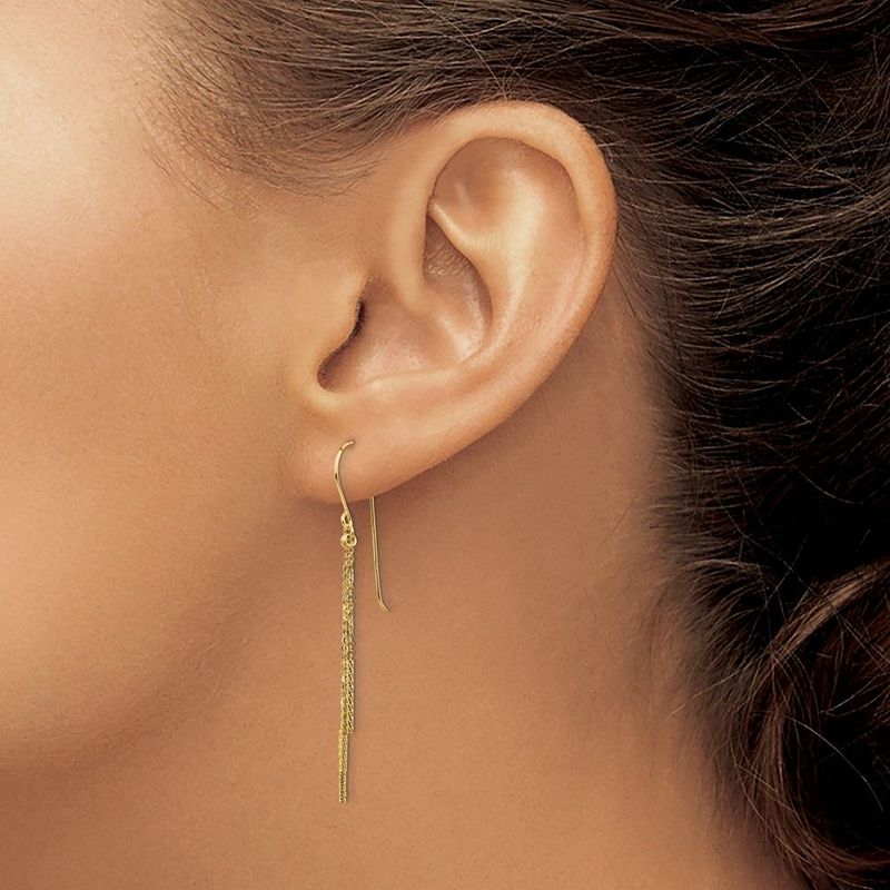 14k Polished Diamond-cut Chain And Bar Shepherd Hook Earrings_voghion.com