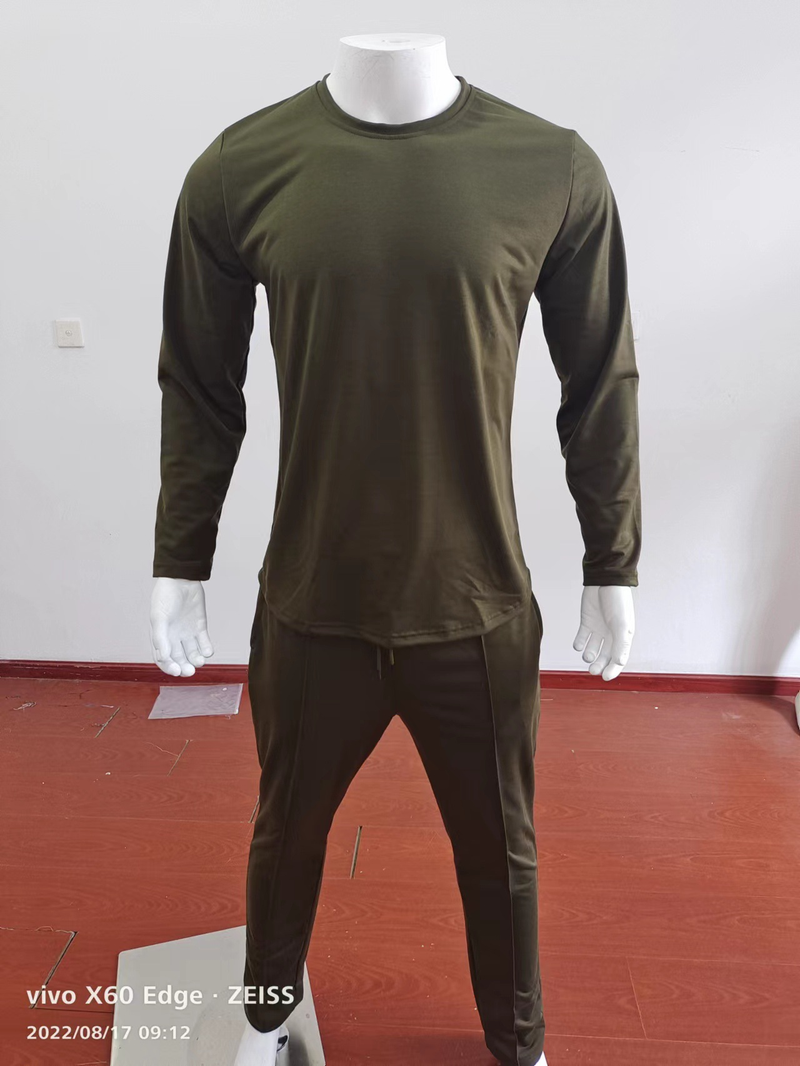 Set di abbigliamento da uomo per il tempo libero, stile primaverile e autunnale, girocollo ampio, maglietta a maniche lunghe, pantaloni lunghi, set a due pezzi, abbigliamento sportivo casual da uomo_voghion.com